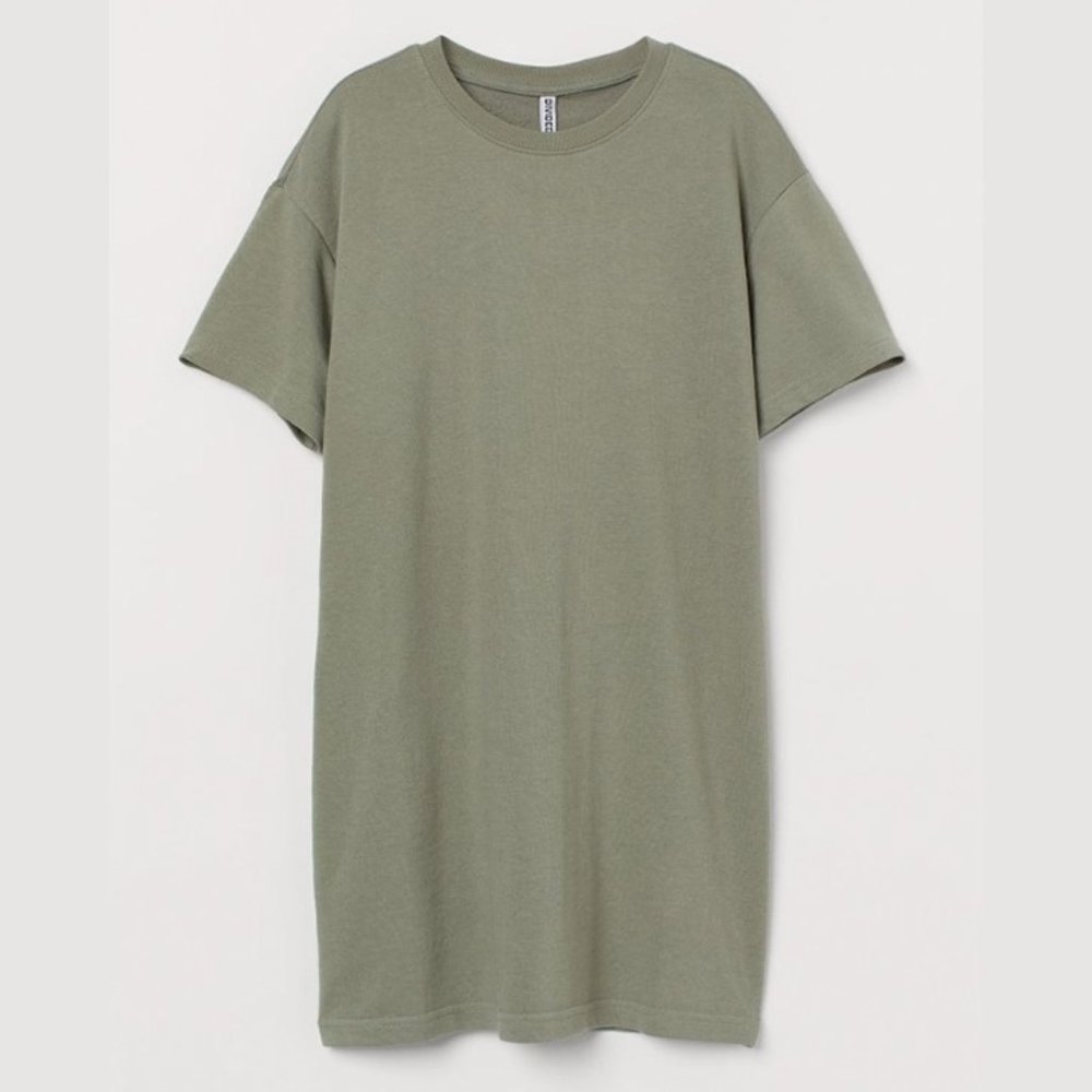 EUC H&M Relaxed Fit Cotton T-Shirt Dress Khaki Green Large